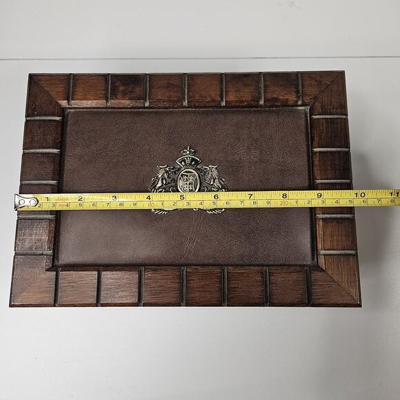 S. Sper Bijou Valet Leather Top Wooden Jewelry Box Crest Velvet Lined Interior - Picture 6 of 10